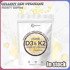 Vitamin D3 10000 IU + K2 MK-7 200 mcg Softgels with Coconut Oil 2-in-1 Vitamin D & K Complex Daily Supplement