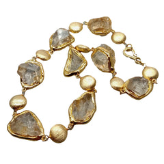 Y·YING Natural Citrines Raw Rough pave Gold color Plated Edge Brushed Bead choker Necklace 21" for women