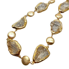 Y·YING Natural Citrines Raw Rough pave Gold color Plated Edge Brushed Bead choker Necklace 21" for women