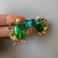 KEQIU Retro Resin Rhinestone Embedded Heavy Necklace Bracelet Earrings Set Elegant Vintage Jewelry Accessory