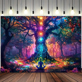 VIKAMA Spiritual Chakra Forest Tapestry Meditation Tree Bohemian Style Living Room Feature Wall Decor Room Accent
