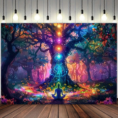 VIKAMA Spiritual Chakra Forest Tapestry Meditation Tree Bohemian Style Living Room Feature Wall Decor Room Accent