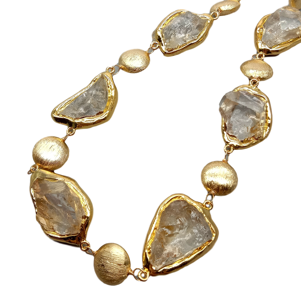 Y·YING Natural Citrines Raw Rough pave Gold color Plated Edge Brushed Bead choker Necklace 21" for women