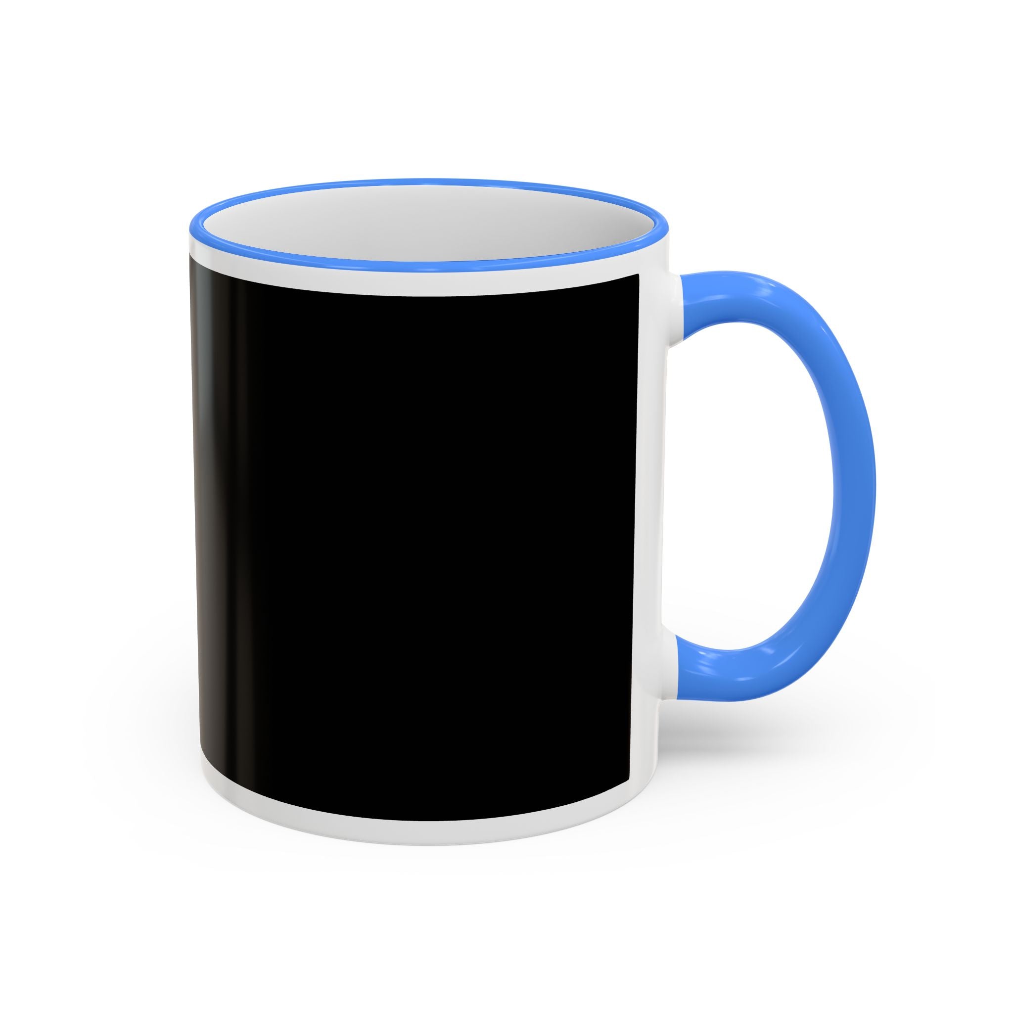 Accent Rim & Handle Mug Black Minimalist Coffee Cup with Blue Rim & Handle