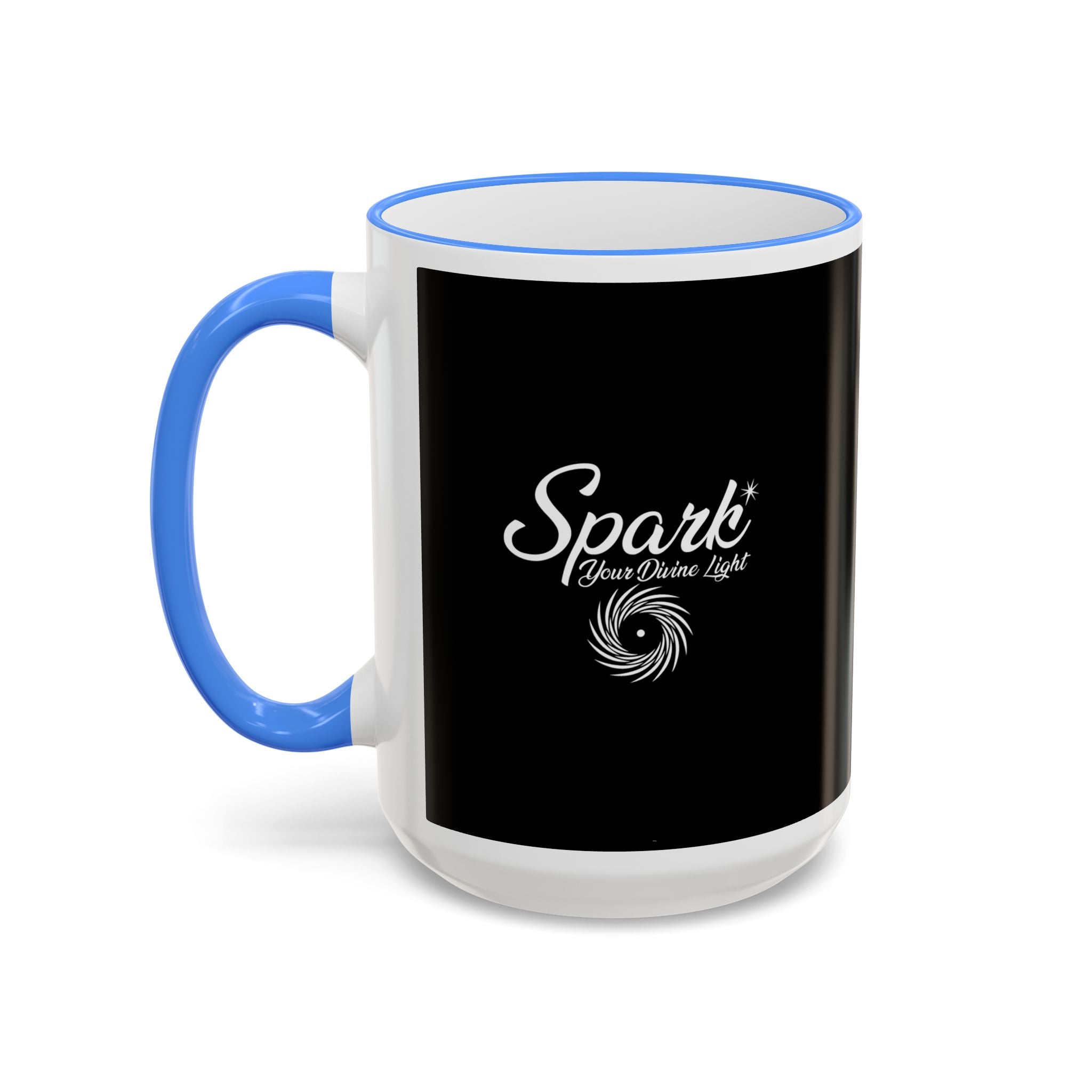 Accent Rim & Handle Mug Black Minimalist Coffee Cup with Blue Rim & Handle