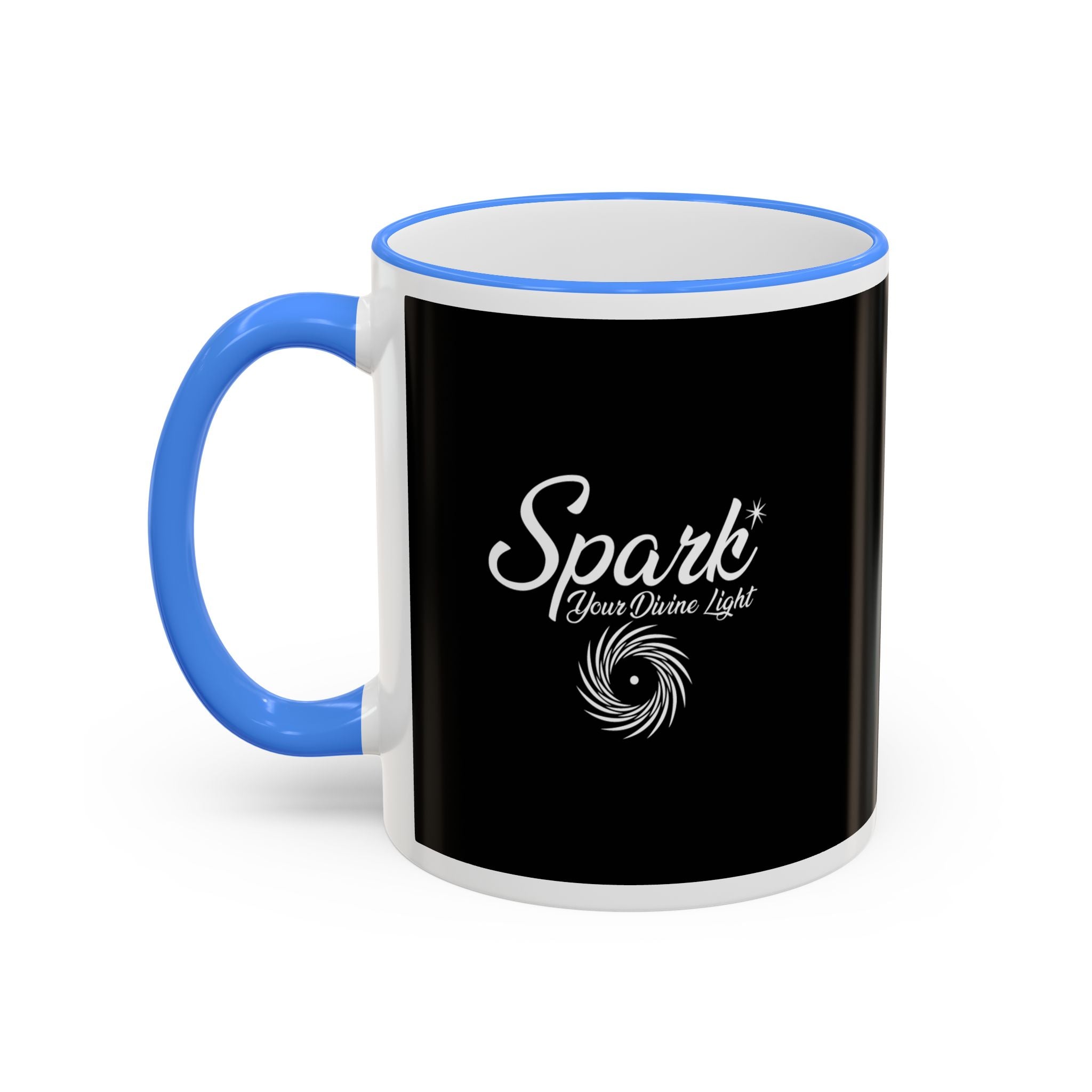 Accent Rim & Handle Mug Black Minimalist Coffee Cup with Blue Rim & Handle