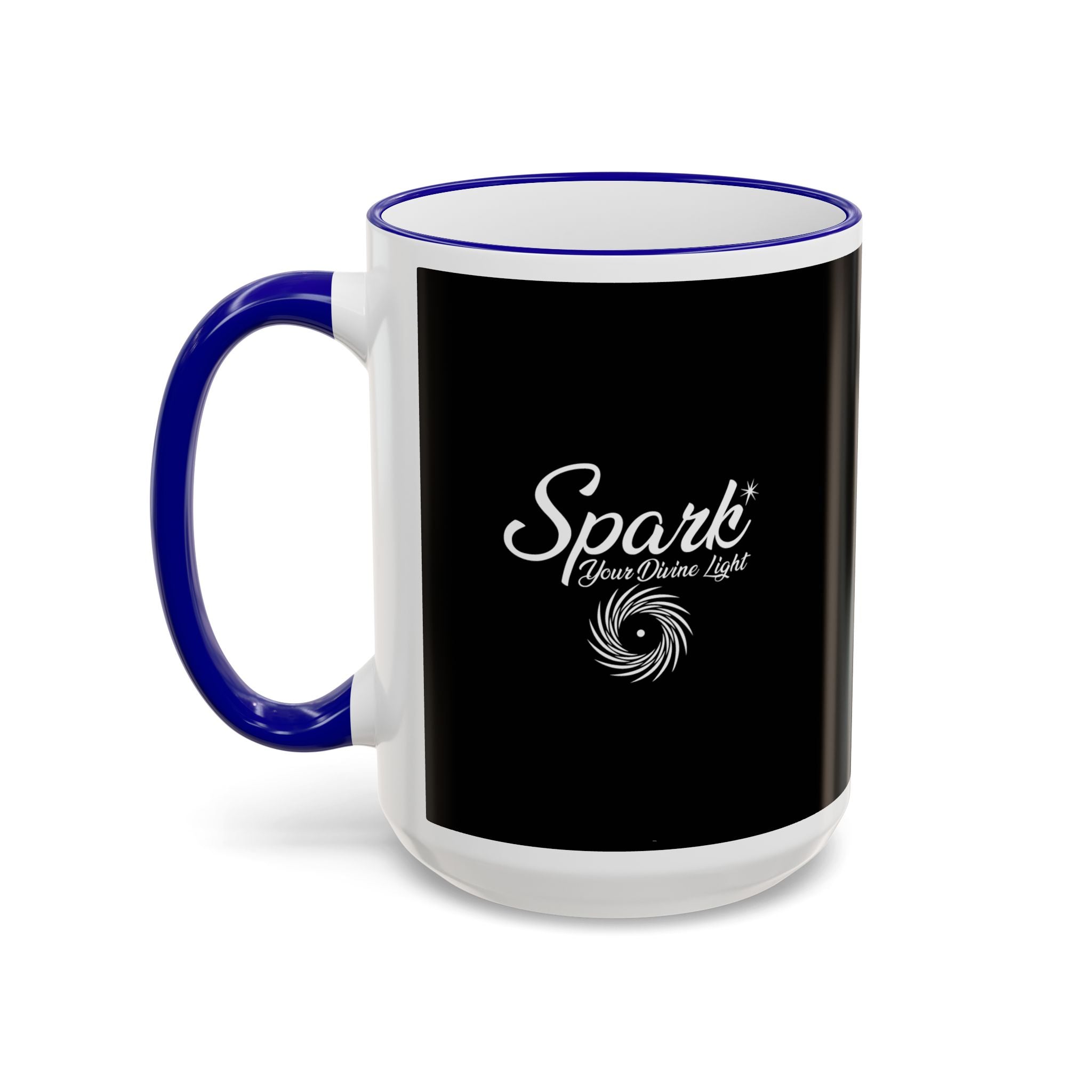 Accent Rim & Handle Mug Black Minimalist Coffee Cup with Blue Rim & Handle