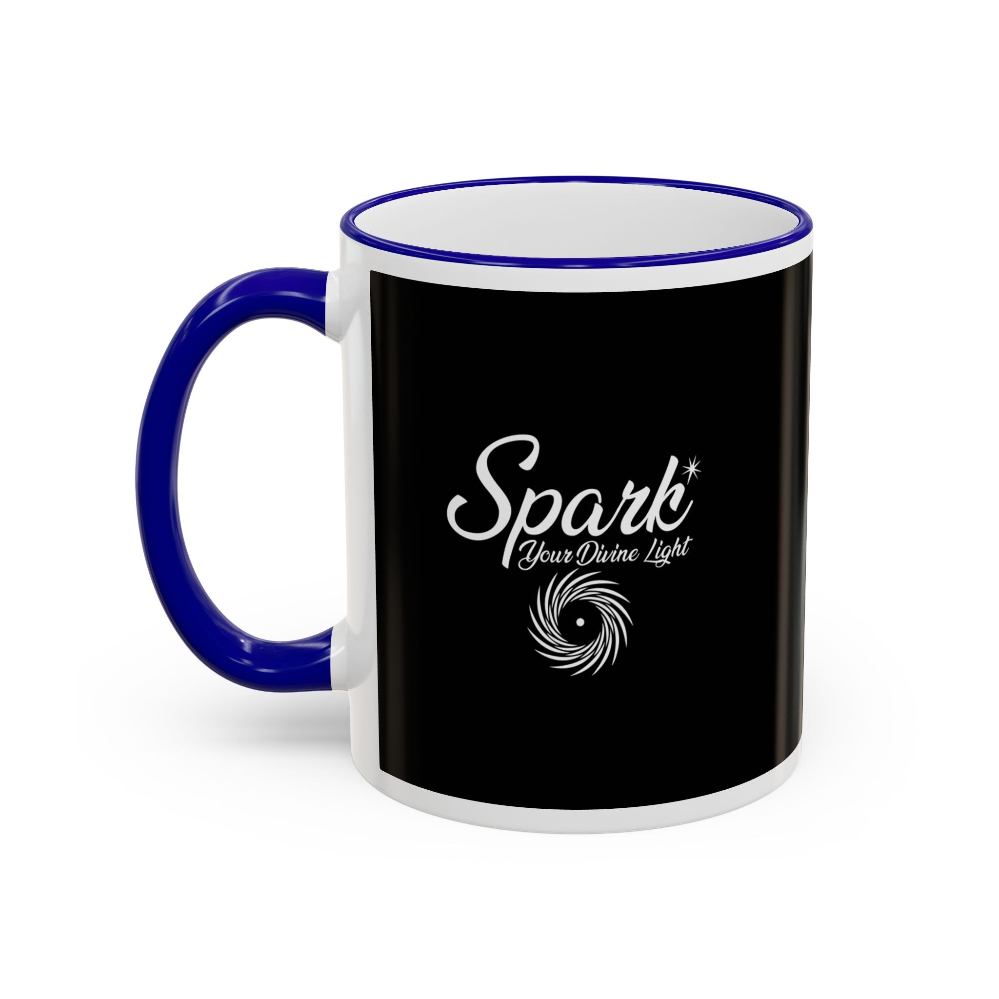 Accent Rim & Handle Mug Black Minimalist Coffee Cup with Blue Rim & Handle