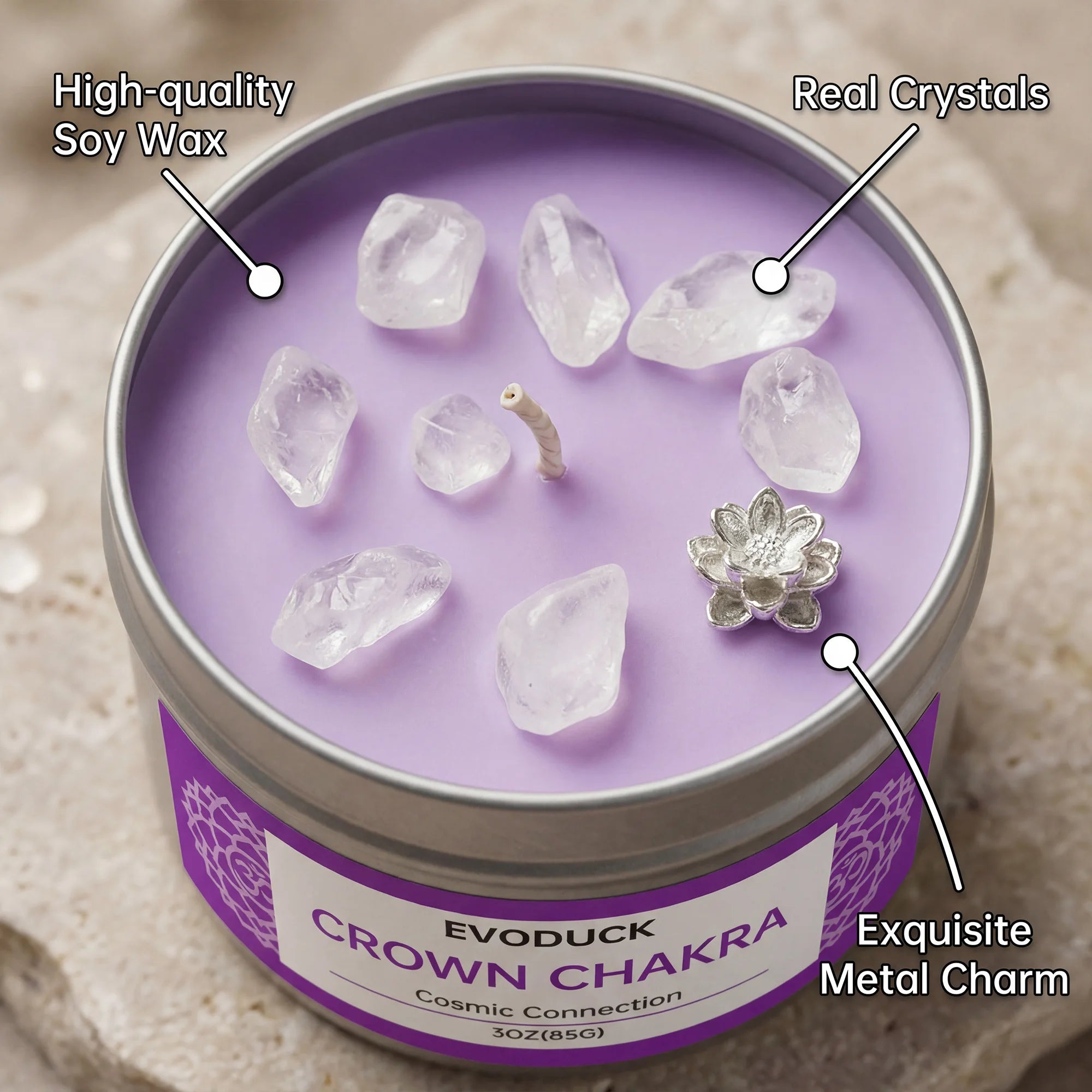 Crown Chakra Scented Candles Sandalwood scent- with Gift Box Spiritual Gifts for Women,Men,Valentines Day Birthday&Anniversary