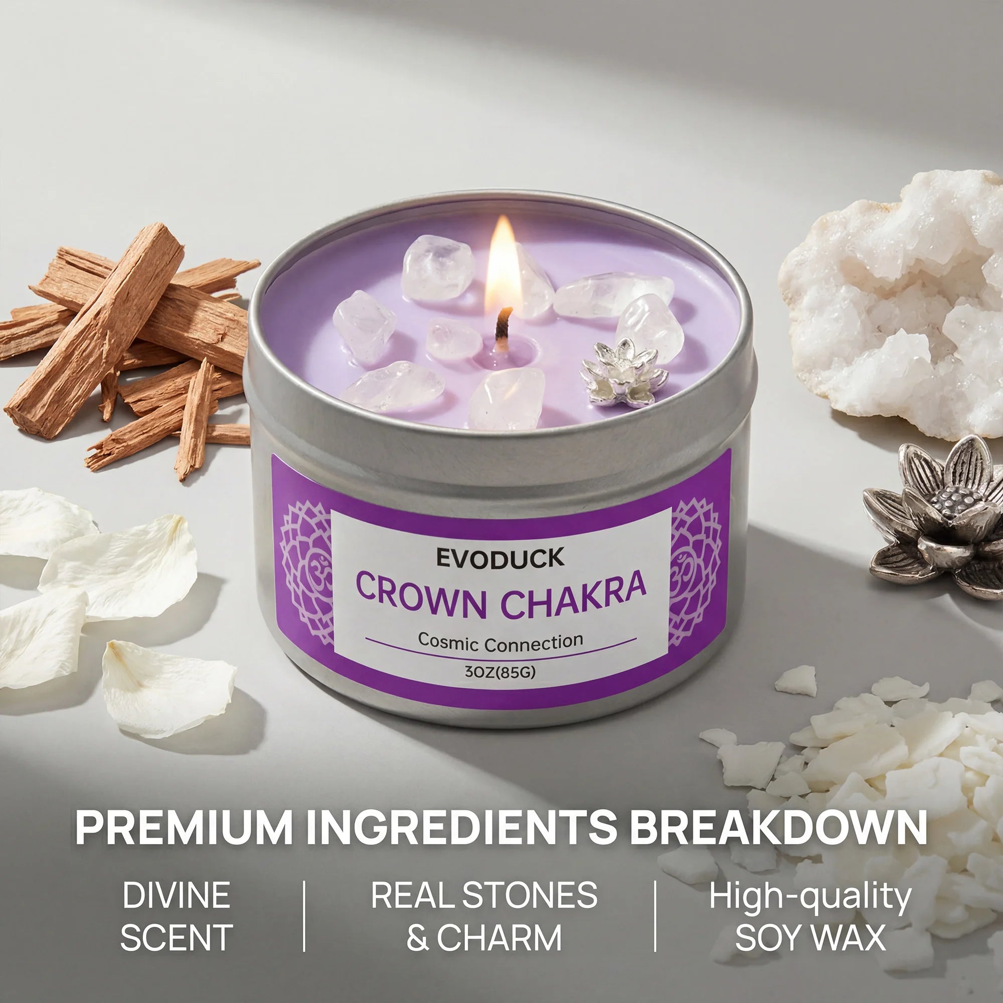Crown Chakra Scented Candles Sandalwood scent- with Gift Box Spiritual Gifts for Women,Men,Valentines Day Birthday&Anniversary