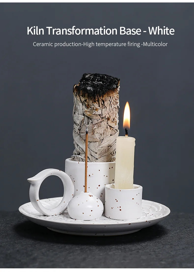 4 in 1 Ceramic Palo Santo Sticks Holder Incense Burner Sage Holder Incense Holders Ash Catcher Tray for Meditation Yoga Room