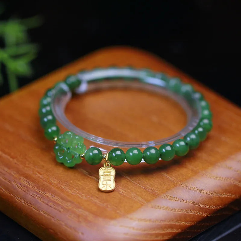Natural Jade Bracelet Real Hetian Jasper Elastic Beaded Bangles Green Stone Fine Jewelry for Men & Women Couple Bracelets