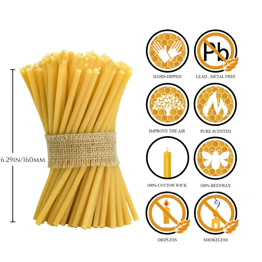 50-300Pcs Natural Beeswax Candles Decorative Hanukkah Candles Beeswax Birthday Candles for Church Prayer Cake Christmas 6.29in