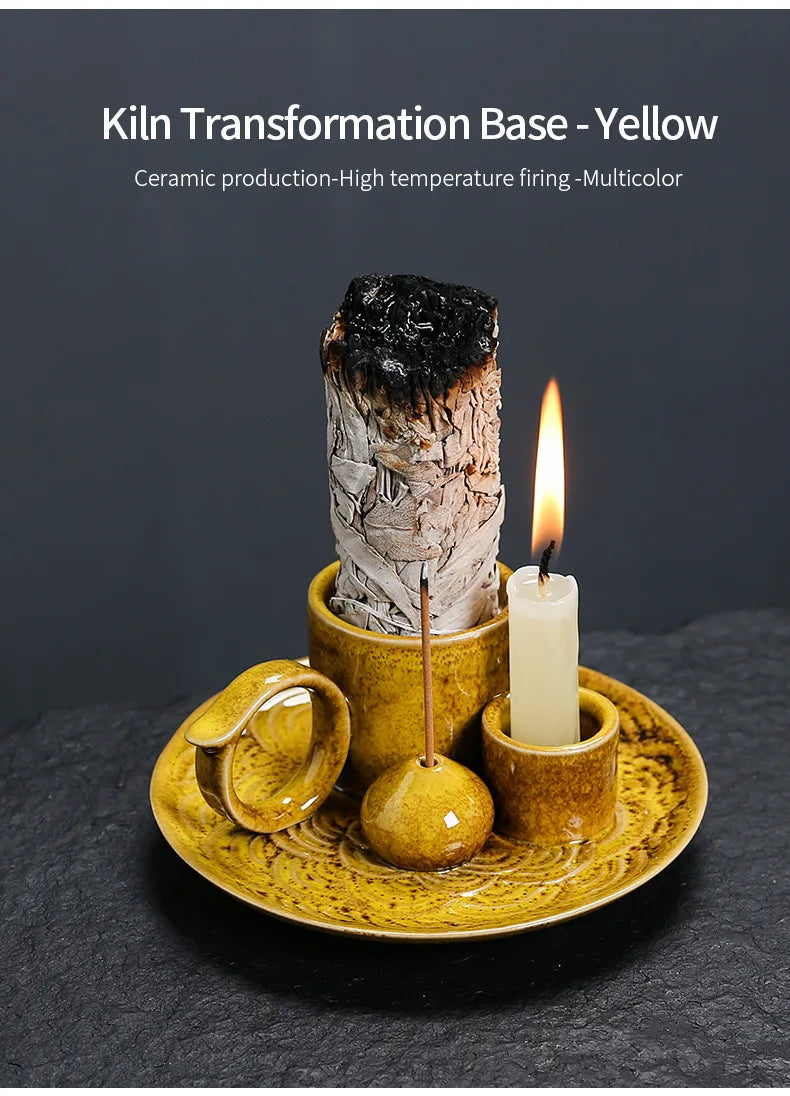 4 in 1 Ceramic Palo Santo Sticks Holder Incense Burner Sage Holder Incense Holders Ash Catcher Tray for Meditation Yoga Room
