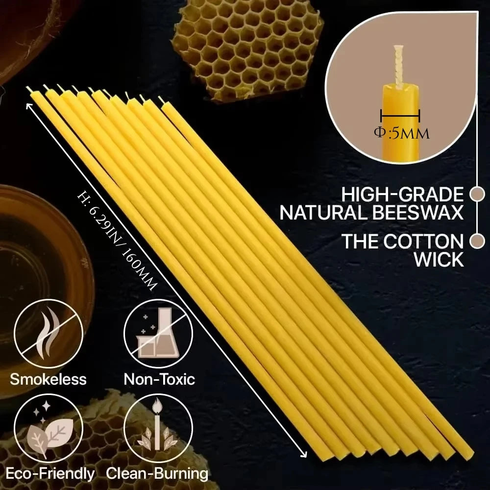 50-300Pcs Natural Beeswax Candles Decorative Hanukkah Candles Beeswax Birthday Candles for Church Prayer Cake Christmas 6.29in