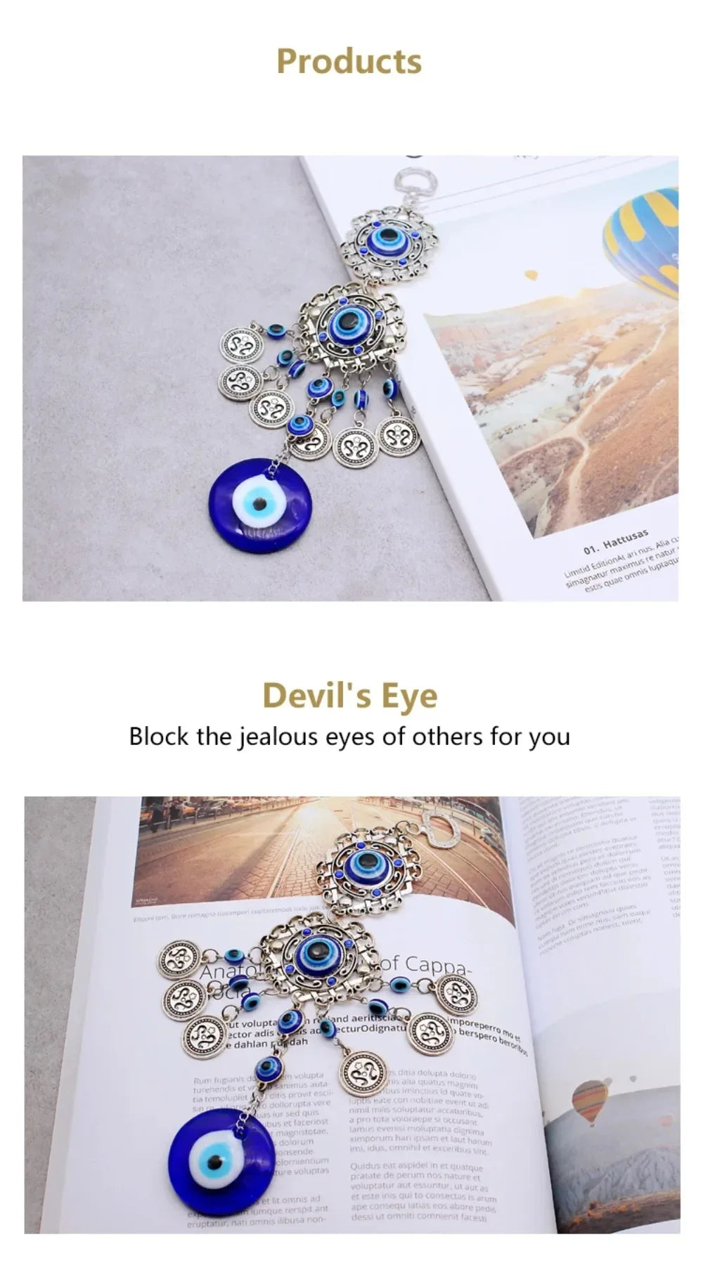 Turkish Blue Evil Eye Wall Hanging Pendant Amulet Lucky Charm Blessing Protection Gift Hamsa Hand Flower for Home Decoration
