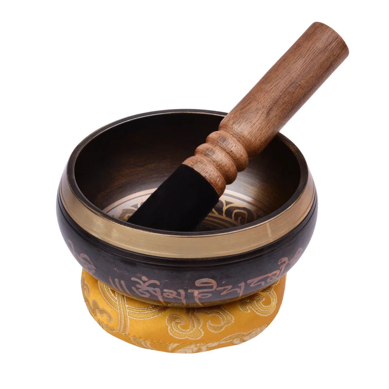 Tibetan Singing Bowl Set with 12.5cm/5inch Handmade Metal Sound Bowl & Soft Cushion & Wooden Striker