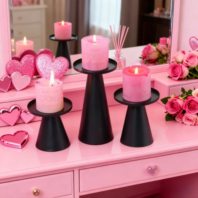 3pcs Candlestick Copper-Plated Tea Candle Light Candlestick Set for Wedding Home Decoration Table Black Candle Holder