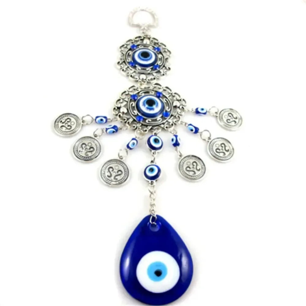 Turkish Blue Evil Eye Wall Hanging Pendant Amulet Lucky Charm Blessing Protection Gift Hamsa Hand Flower for Home Decoration