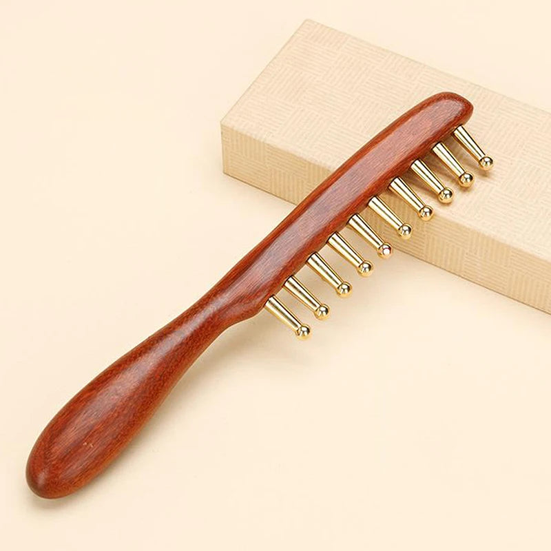 1 Pcs Sandalwood Massage Comb With Wide Teeth Unblocks The Meridians Of The Head The Brass Meridian Scalp And Hair Therapy Comb
