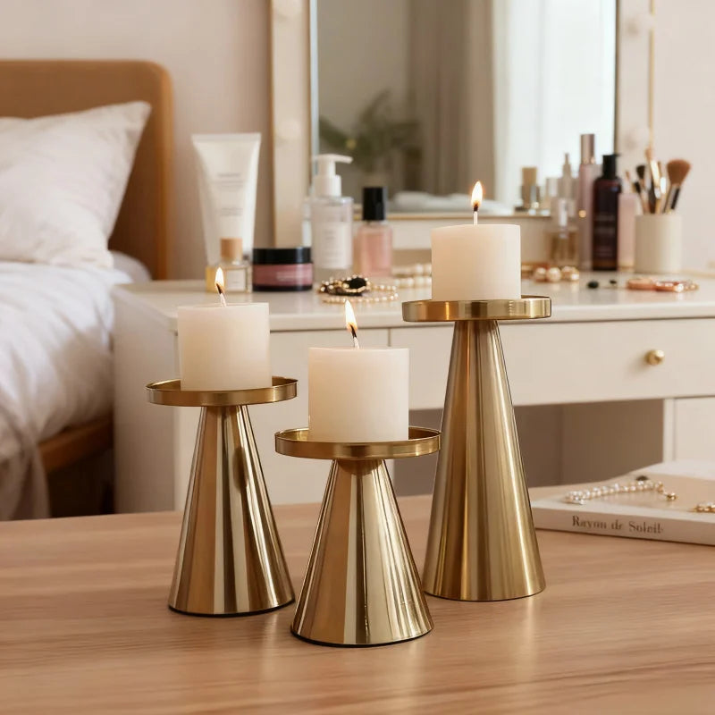 3pcs Candlestick Copper-Plated Tea Candle Light Candlestick Set for Wedding Home Decoration Table Black Candle Holder