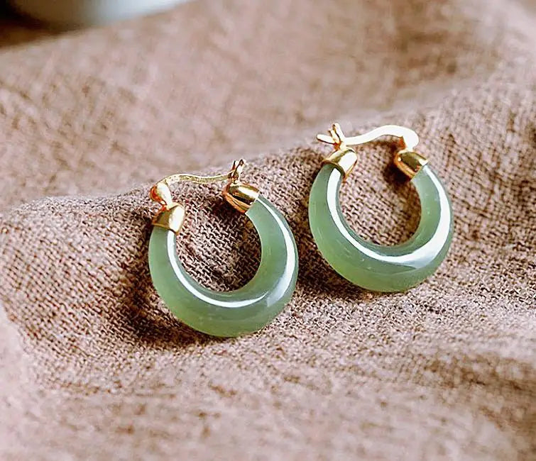Natural White Jade Crescent Hoop Earrings Women Fine Jewelry Genuine Hetian Jades Nephrite Crescent Moon Dangle Earring