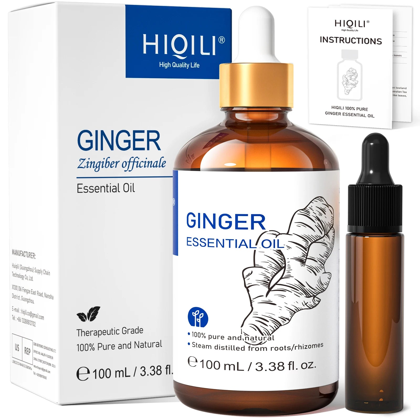 HIQILI 100% Tea Tree Essential Oil 100ml for Aromatherapy Massage DIY Beauty Skin Hair Relaxation Lavender Ginger Sandalwood