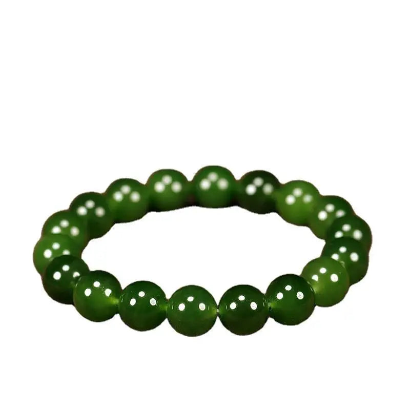 Natural Jade Bracelet Real Hetian Jasper Elastic Beaded Bangles Green Stone Fine Jewelry for Men & Women Couple Bracelets