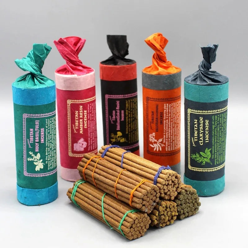 30PC Nepal Handmade Incense Sticks Ancient Tibetan Fragrance Colored Short Tube Thick Thread Incense Cedar Palo Santo White Sage