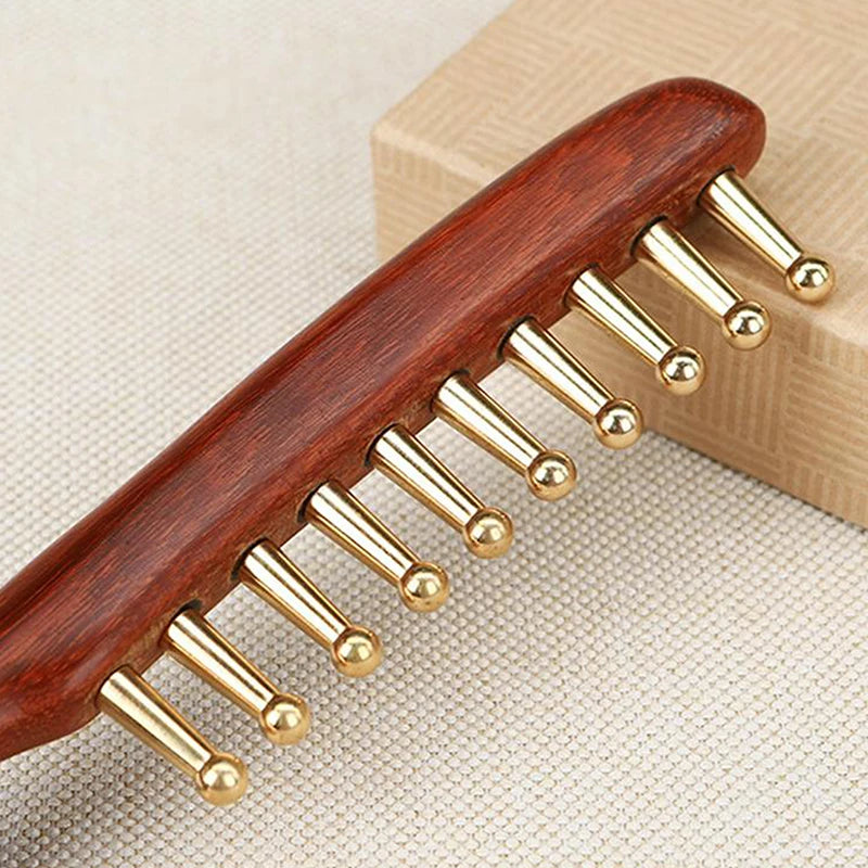 1 Pcs Sandalwood Massage Comb With Wide Teeth Unblocks The Meridians Of The Head The Brass Meridian Scalp And Hair Therapy Comb
