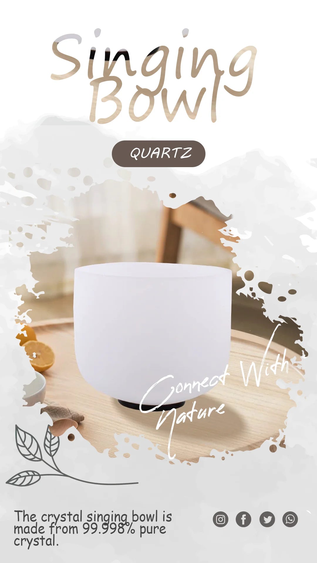 KVKA Chakra Frosted Quartz Crystal Singing Bowl For Meditation Yoga Healing