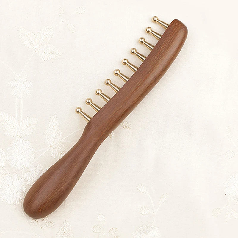1 Pcs Sandalwood Massage Comb With Wide Teeth Unblocks The Meridians Of The Head The Brass Meridian Scalp And Hair Therapy Comb