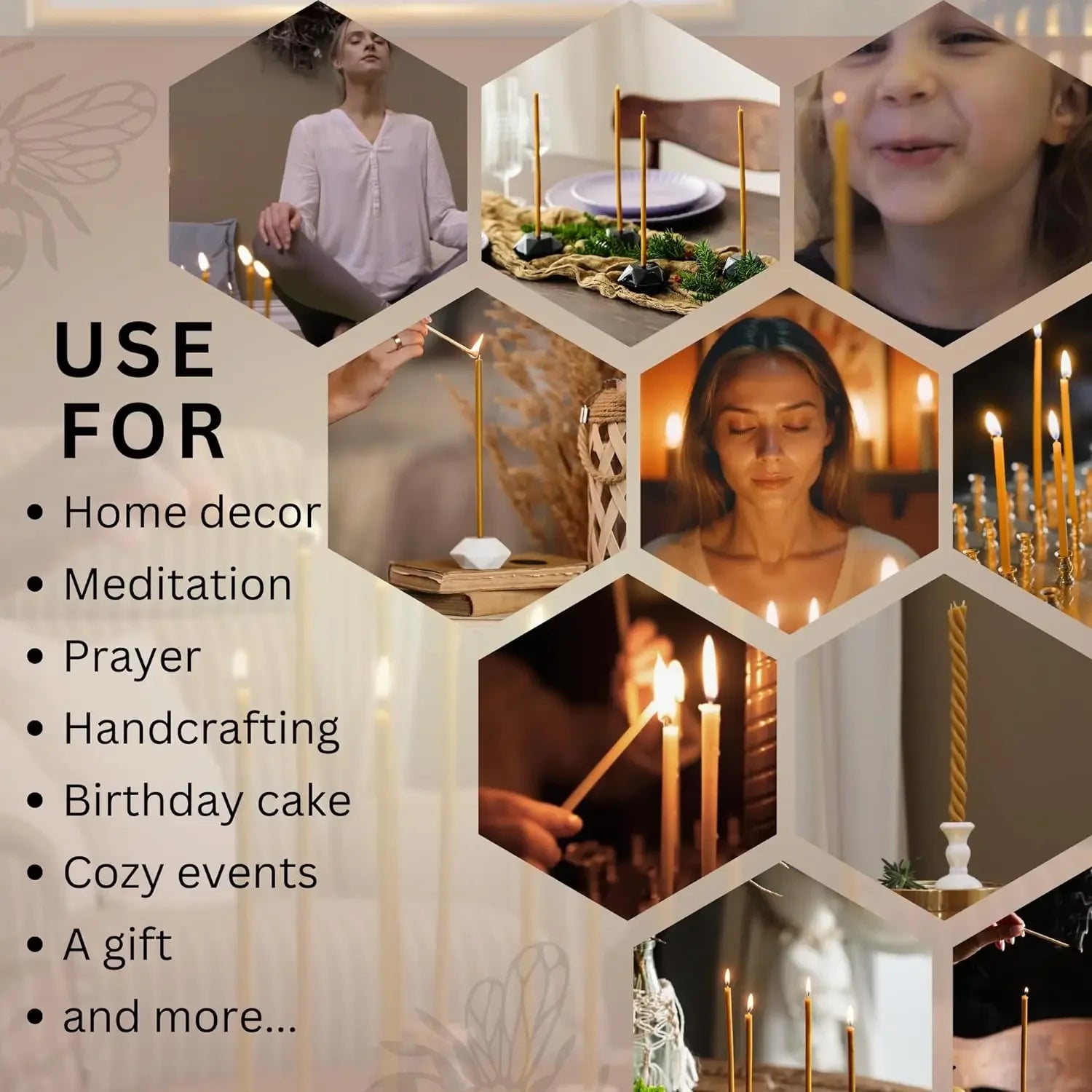 50-300Pcs Natural Beeswax Candles Decorative Hanukkah Candles Beeswax Birthday Candles for Church Prayer Cake Christmas 6.29in