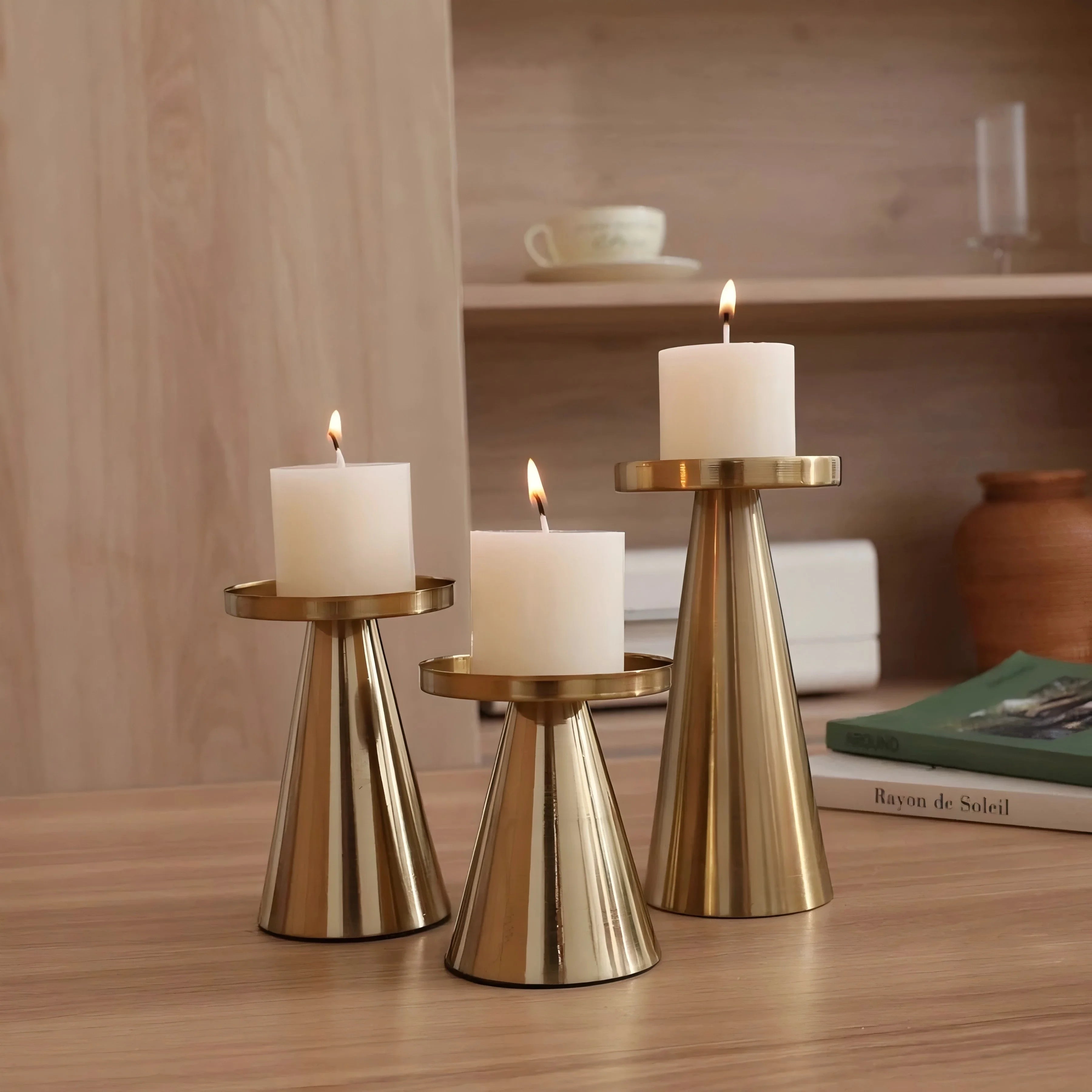 3pcs Candlestick Copper-Plated Tea Candle Light Candlestick Set for Wedding Home Decoration Table Black Candle Holder