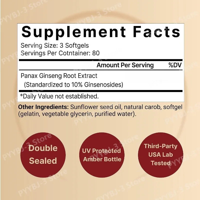 Korean Red Ginseng Panax Extract High Potency 240 Softgels Vegan Natural Energy Immune Support Supplement Suitable for Adults