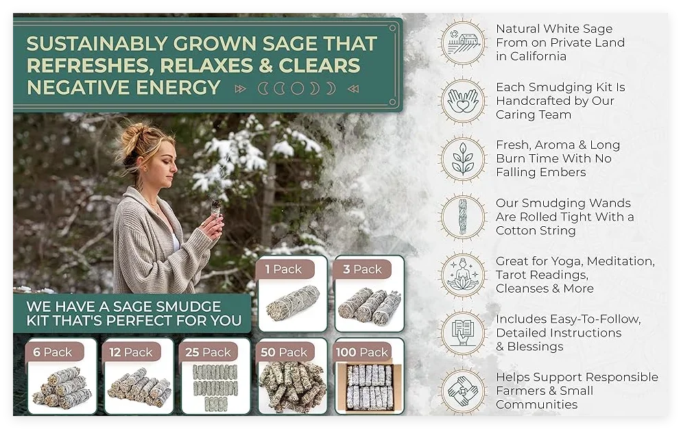 White Sage Bundles - Sage Smudge Stick for Home Cleansing Incense Healing Meditation and California Smudge Sticks Rituals