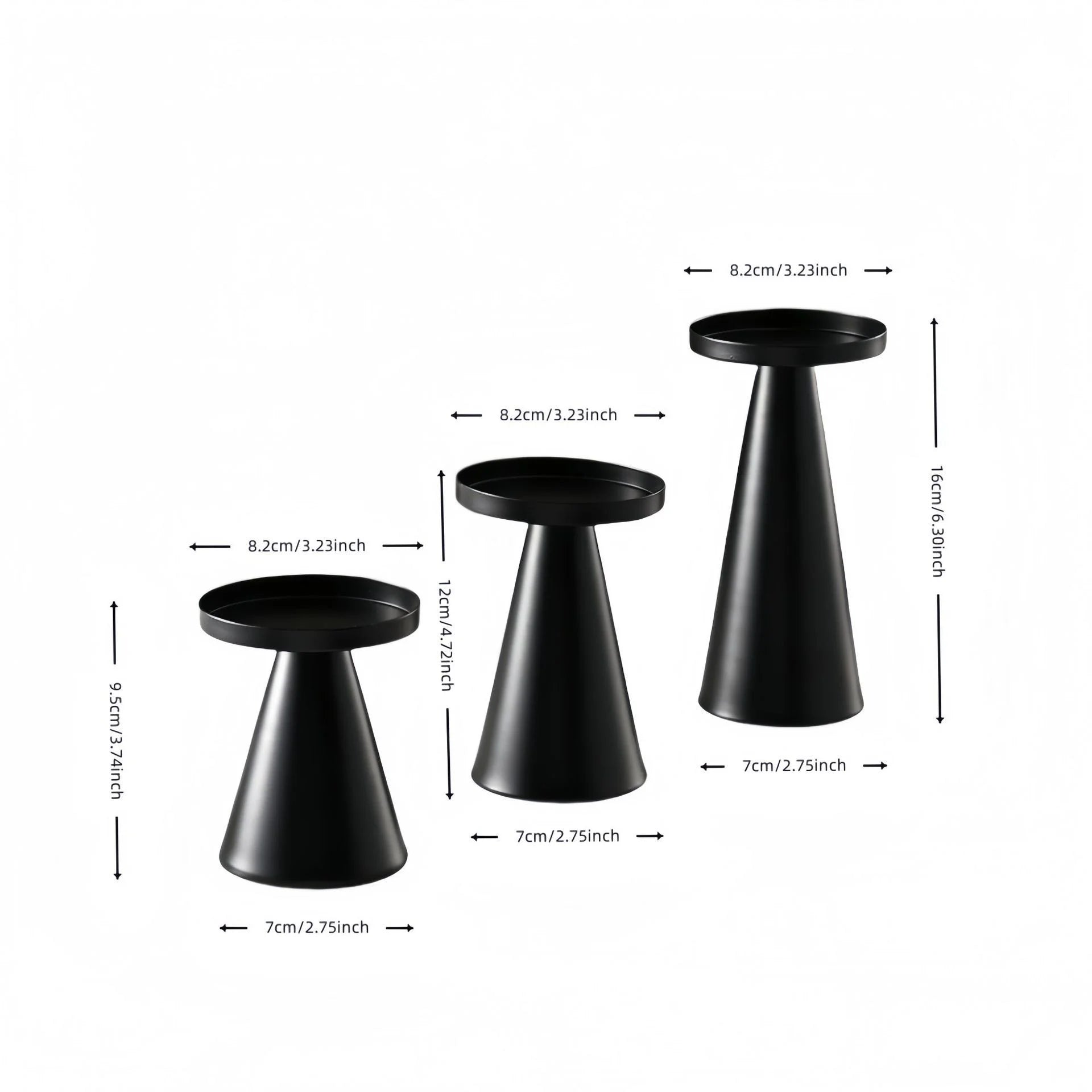 3pcs Candlestick Copper-Plated Tea Candle Light Candlestick Set for Wedding Home Decoration Table Black Candle Holder