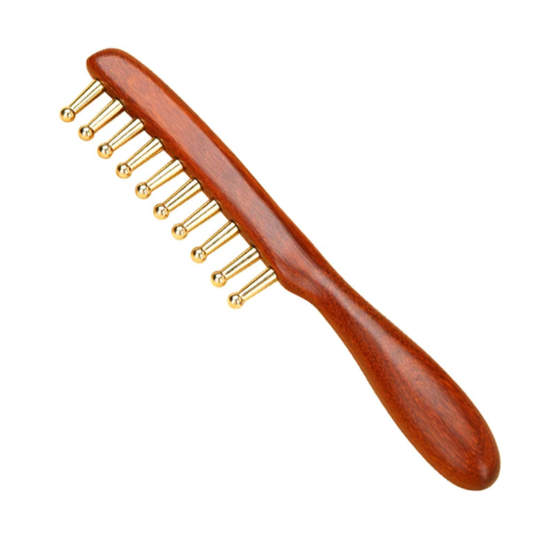 1 Pcs Sandalwood Massage Comb With Wide Teeth Unblocks The Meridians Of The Head The Brass Meridian Scalp And Hair Therapy Comb
