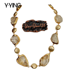 Y·YING Natural Citrines Raw Rough pave Gold color Plated Edge Brushed Bead choker Necklace 21" for women