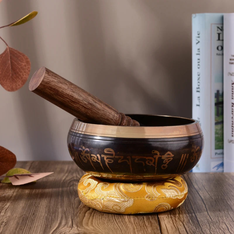 Tibetan Singing Bowl Set with 12.5cm/5inch Handmade Metal Sound Bowl & Soft Cushion & Wooden Striker