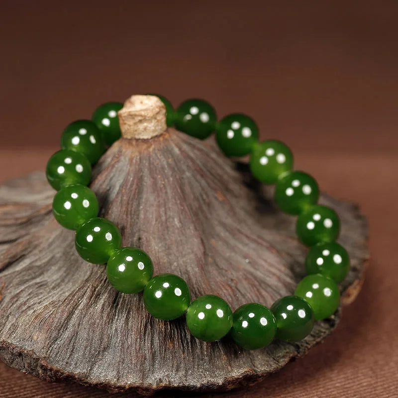 Natural Jade Bracelet Real Hetian Jasper Elastic Beaded Bangles Green Stone Fine Jewelry for Men & Women Couple Bracelets
