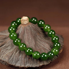 Natural Jade Bracelet Real Hetian Jasper Elastic Beaded Bangles Green Stone Fine Jewelry for Men & Women Couple Bracelets