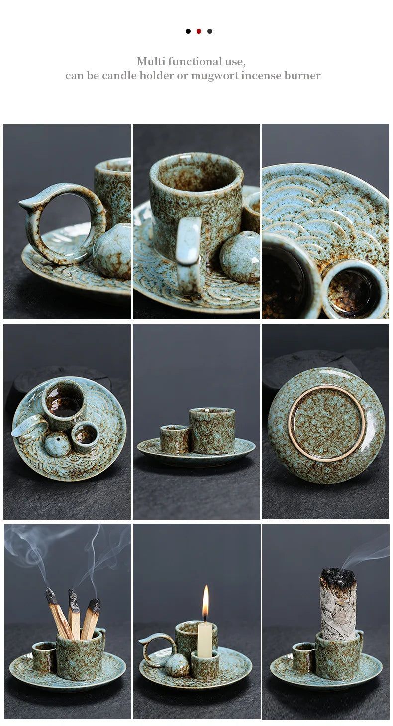 4 in 1 Ceramic Palo Santo Sticks Holder Incense Burner Sage Holder Incense Holders Ash Catcher Tray for Meditation Yoga Room