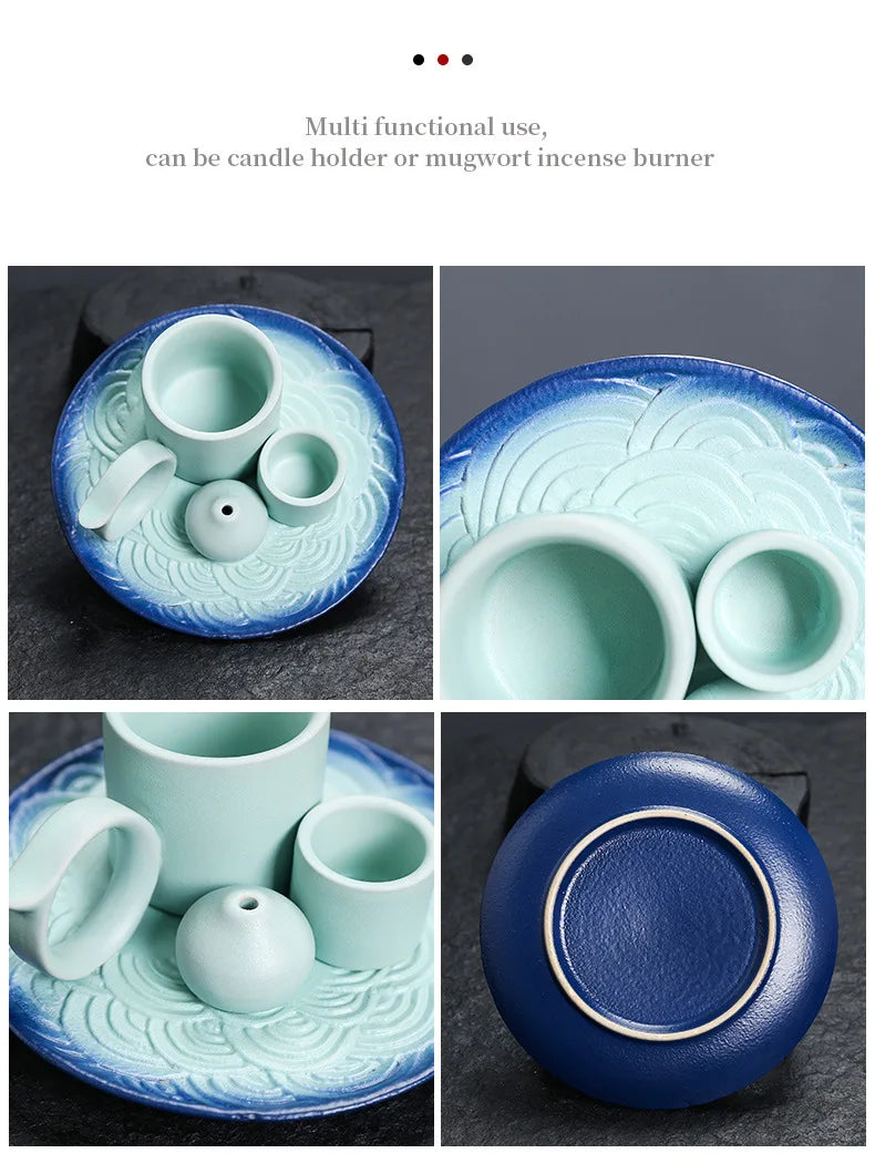 4 in 1 Ceramic Palo Santo Sticks Holder Incense Burner Sage Holder Incense Holders Ash Catcher Tray for Meditation Yoga Room