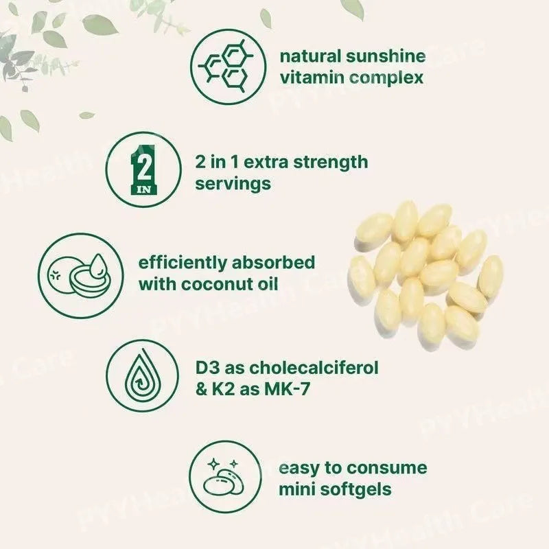 Vitamin D3 10000 IU + K2 MK-7 200 mcg Softgels with Coconut Oil 2-in-1 Vitamin D & K Complex Daily Supplement