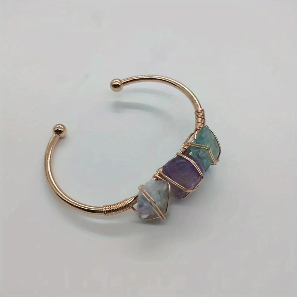 YEEVAA 1pc Natural Crystal Bracelet Irregular Raw Stone Copper Wire Wrapped Chakra Healing Balance Gemstone Bangle Jewelry Gift