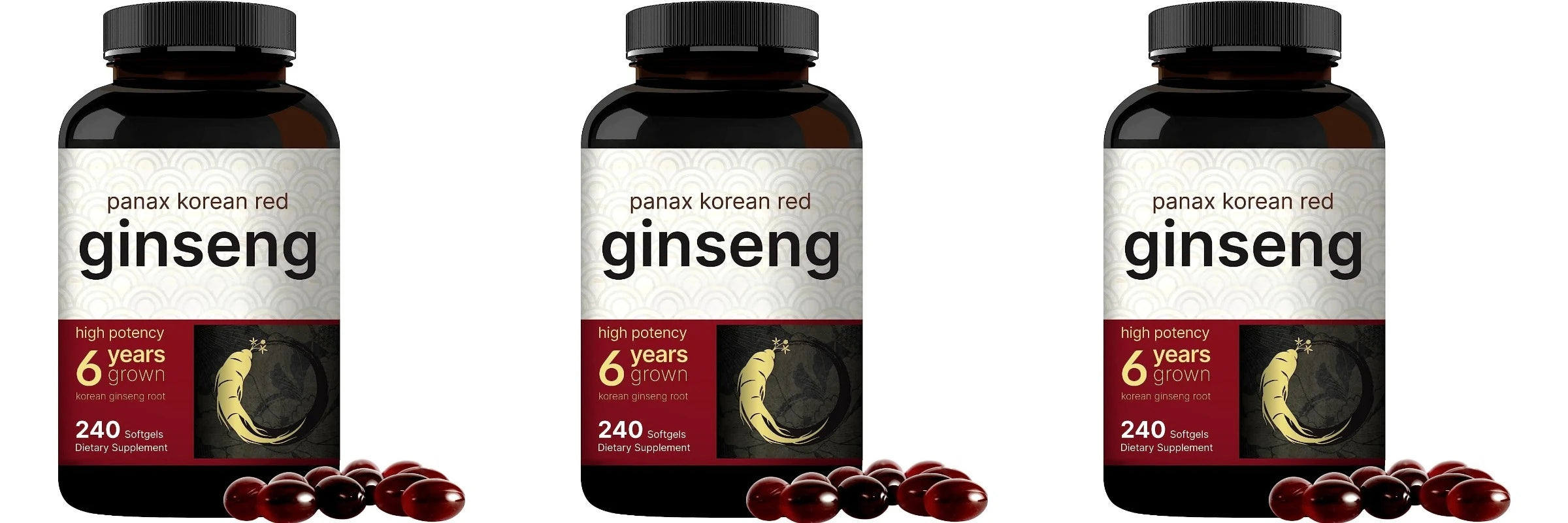 Korean Red Ginseng Panax Extract High Potency 240 Softgels Vegan Natural Energy Immune Support Supplement Suitable for Adults