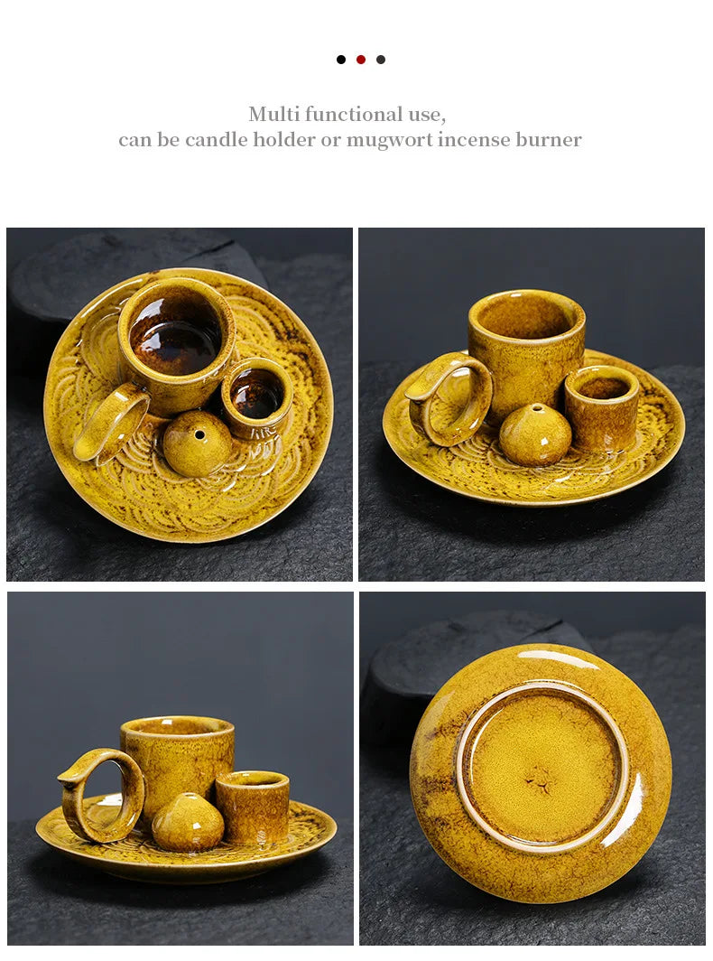 4 in 1 Ceramic Palo Santo Sticks Holder Incense Burner Sage Holder Incense Holders Ash Catcher Tray for Meditation Yoga Room