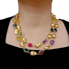 Y·YING Natural Stone Fluorite Lemon Quartz Amethyst Jade Long Necklace Fashion Necklaces 40"