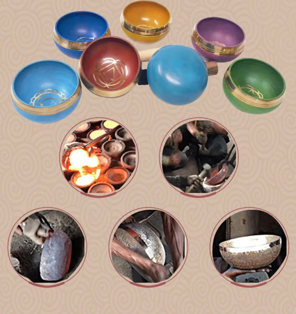 Colorful Nepal Tibetan Singing Bowl Chakras Handmade Copper Buddhist Sound Bowls Therapy Meditation Mindfulness Yoga Ornaments